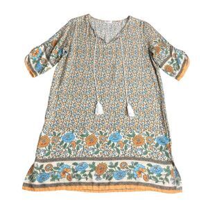 Halife Dress Women M Floral Tunic Cover Up Tassel Gypsy Cottagecore Boho Western